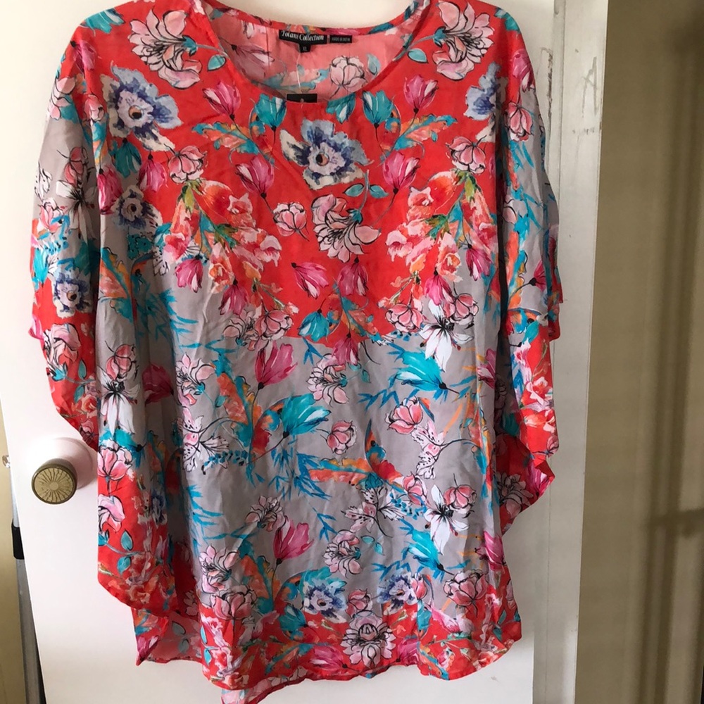 Caftan tunic, poppy floral print, sz XL